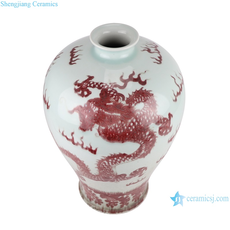 RYWU28-A-B-L Jingdezhen Porcelain Underglaed Red color Dragon Pattern Ceramic Flower Vase Decor