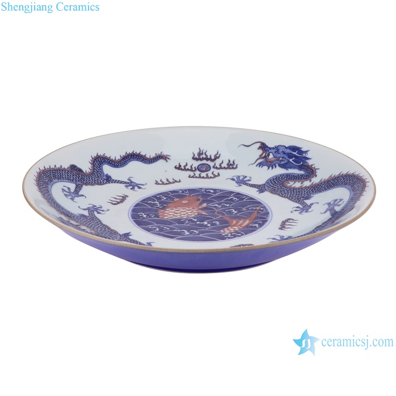 RYWU29-A-B-C-D-E Jingdezhen underglaze Red landscape, dragon, phoenix flower and bird pattern Porcelain Decorative plate