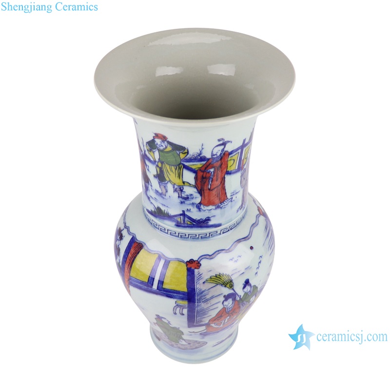 RYYC10-A-B-C-D Underglazed Red , Blue and White Porcelain Ancestor Kids Playing Pattern Ceramic Decorative Flower vase