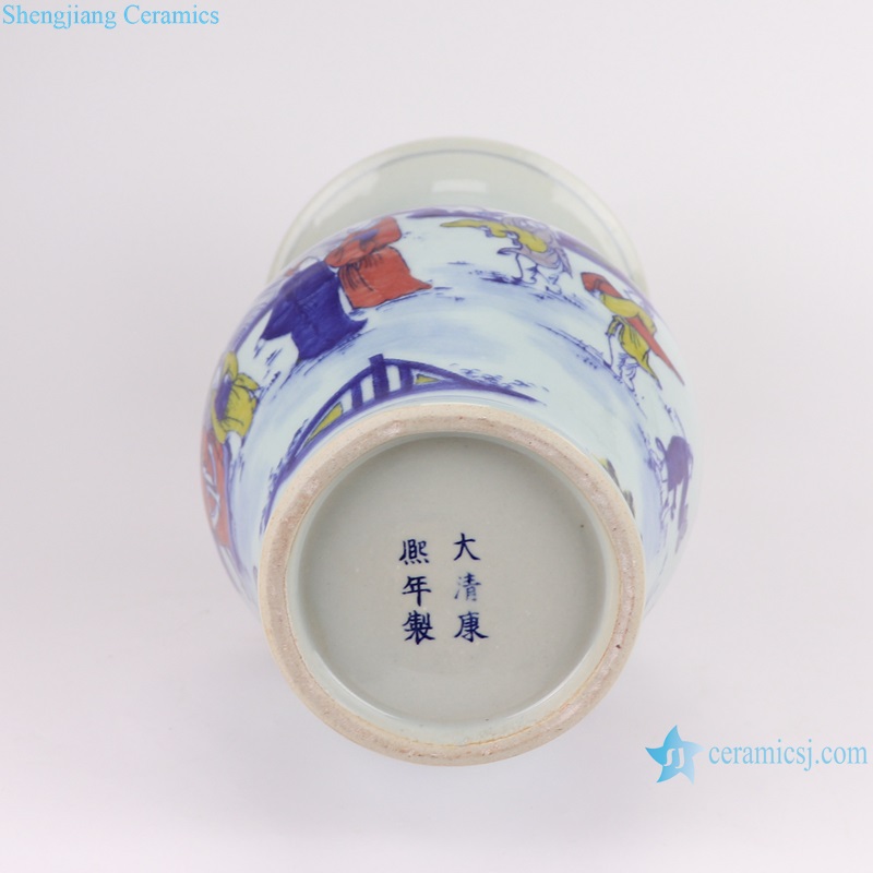 RYYC10-A-B-C-D Underglazed Red , Blue and White Porcelain Ancestor Kids Playing Pattern Ceramic Decorative Flower vase