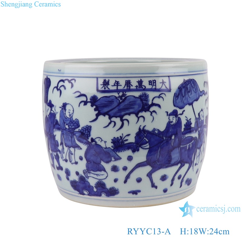 Blue and White Contending Colorful Porcelain Ancestor Character Ceramic Small flower Pot 