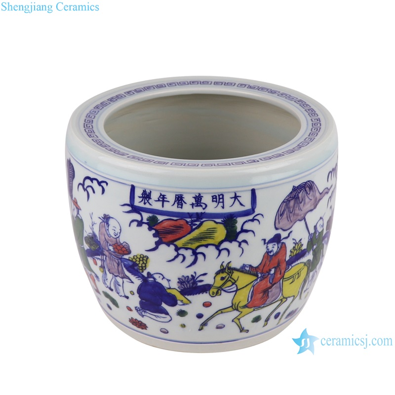 RYYC13-A-B Blue and White Contending Colorful Porcelain Ancestor Character Ceramic Small flower Pot