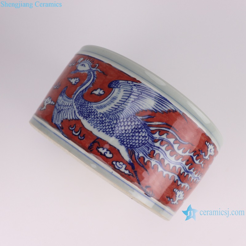 RYYC15 Red Color Glazed Blue and White Porcelain Phoenix Patterns Ceramic Incense burner Small flower Pot