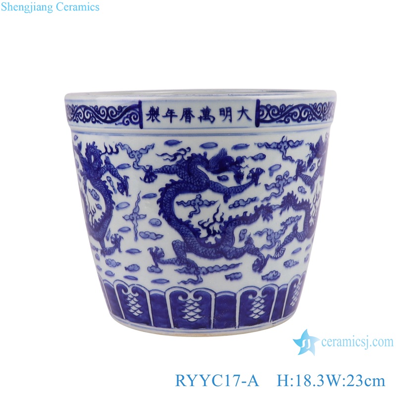 Blue and White Dragon Pattern Contending color Small flower Pot Ceramic Incense burner