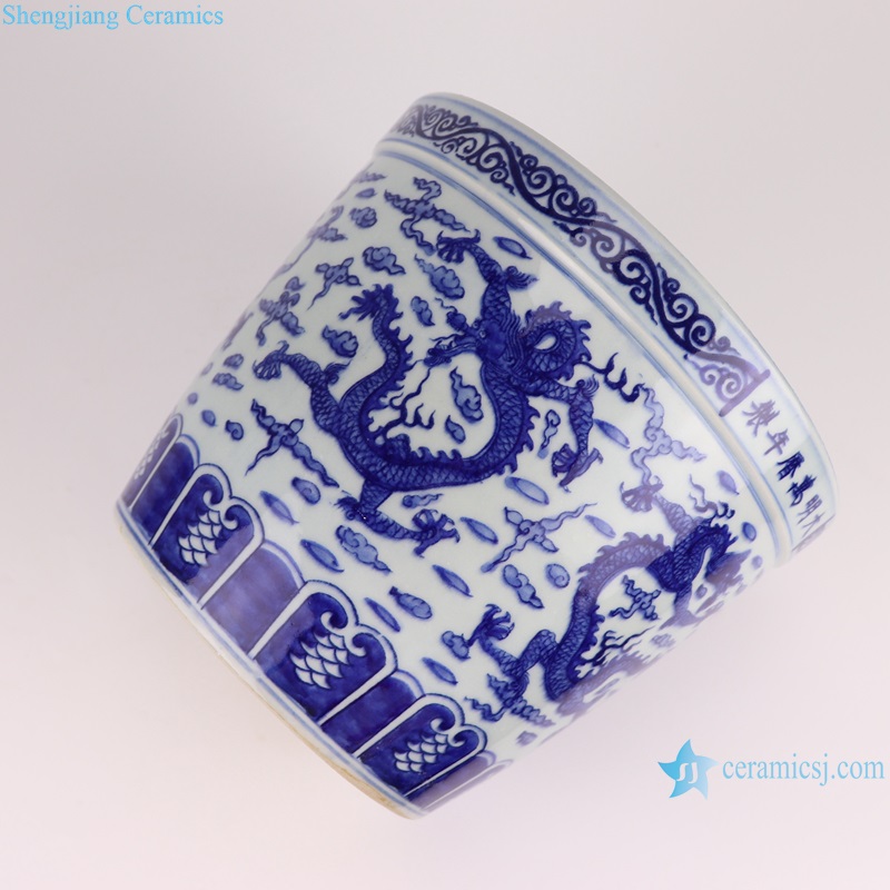 RYYC17-A-B Blue and White Dragon Pattern Contending color Small flower Pot Ceramic Incense burner