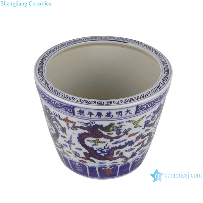 RYYC17-A-B Blue and White Dragon Pattern Contending color Small flower Pot Ceramic Incense burner