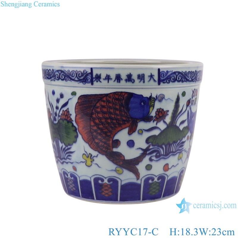 Blue and White Porcelain Contending color Fish Lines and patterns Ceramic flower Pot 