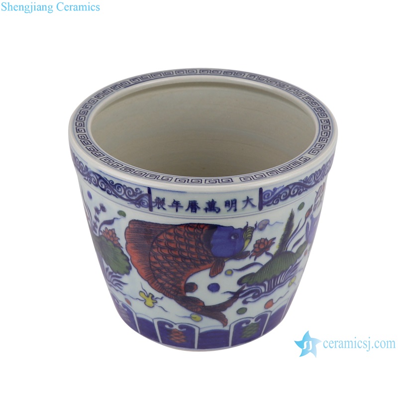 RYYC17-C Blue and White Porcelain Contending color Fish Lines and patterns Ceramic flower Pot