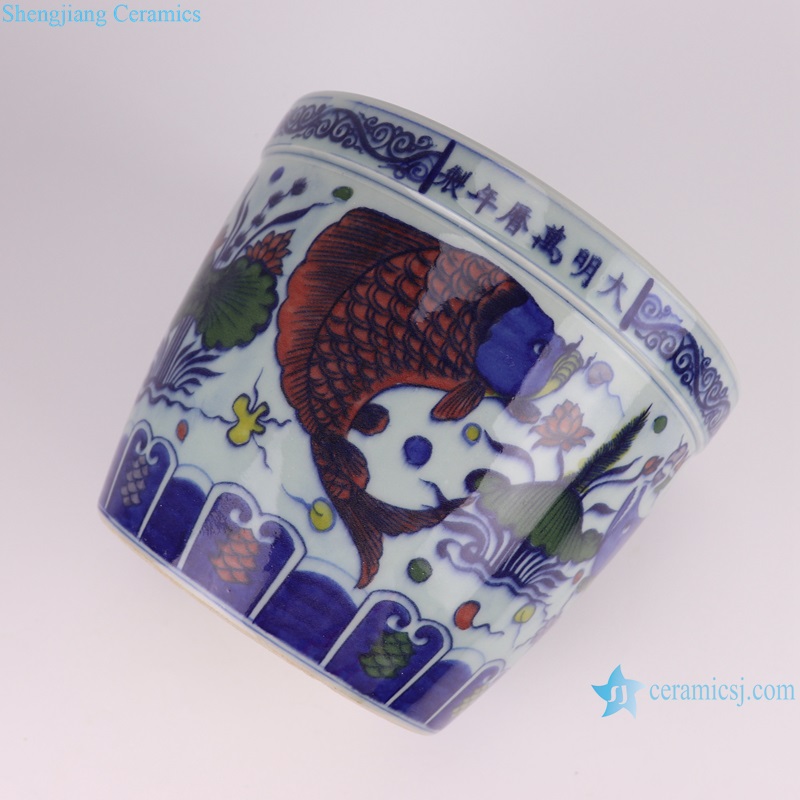RYYC17-C Blue and White Porcelain Contending color Fish Lines and patterns Ceramic flower Pot