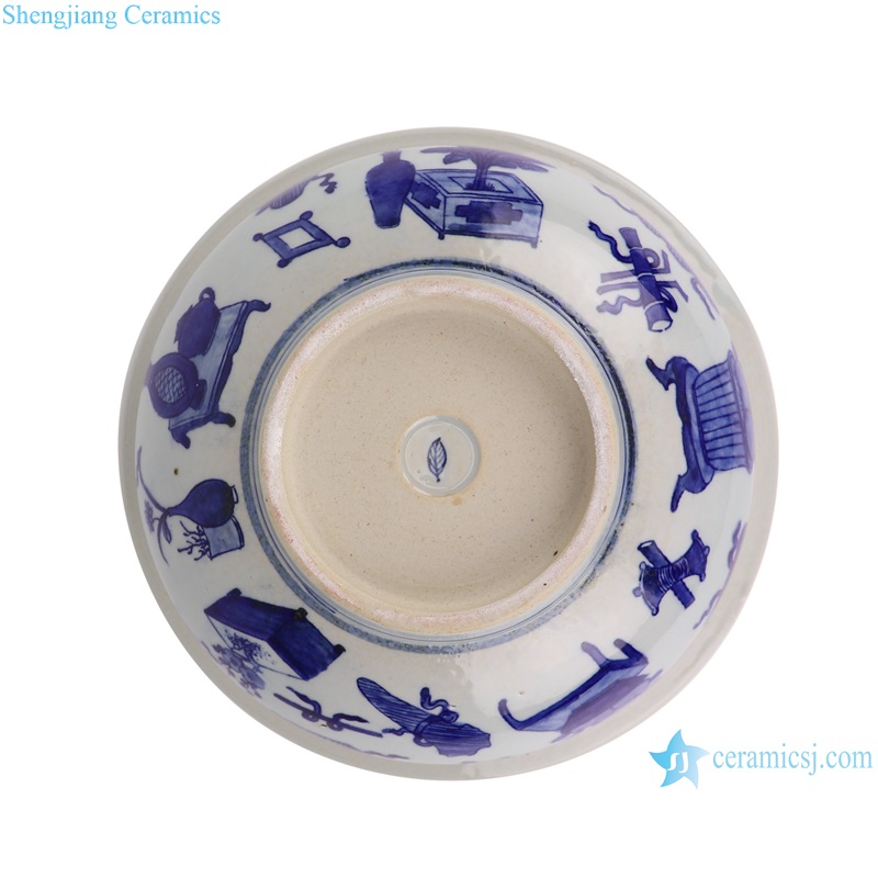 RYYC18 Jingdezhen Blue and White Antique Bogut Pattern Ceramic Incense burner Shallow Pot Fish Pond