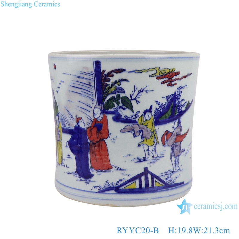 Contending colors Blue and White Porcelain Tabletop flower pot Ancestor Characters Pattern Ceramic Pen Holder