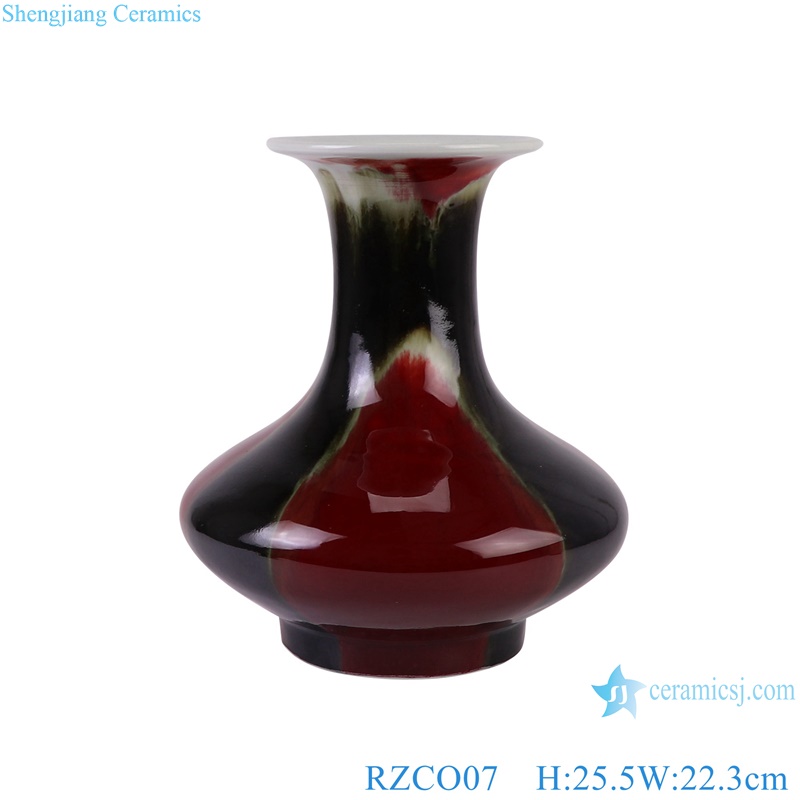 RZCO03-05-07 Antique Oxblood Red and Black Ceramic tabletop Flat Belly Decorative plum vase