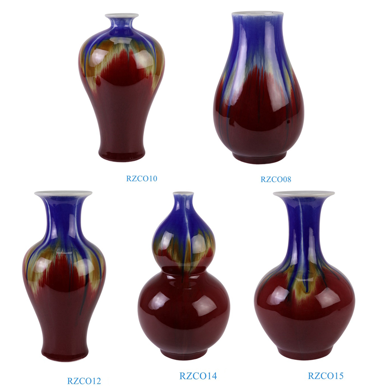 RZCO08-10-12-14-15 Jingdezhen Oxblood Red tabletop Ceramic Decorative Porcelain Flower Vase