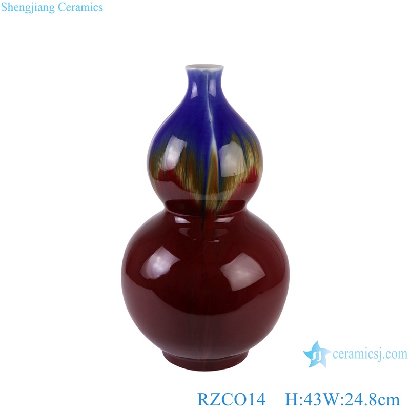 RZCO08-10-12-14-15 Jingdezhen Oxblood Red tabletop Ceramic Decorative Bucket fish tail Gourd Porcelain Flower Vase