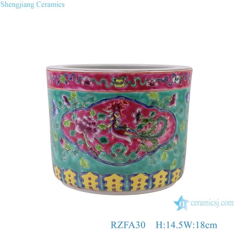 RZFA30 Jingdezhen famille rose green background phoenix flower and bird pettern ceramic pen holder