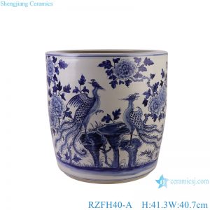 RZFH40-A Animal Flower and Bird Phoenix Pattern Straight cylinder Ceramic Garden Planter big Flower Pot