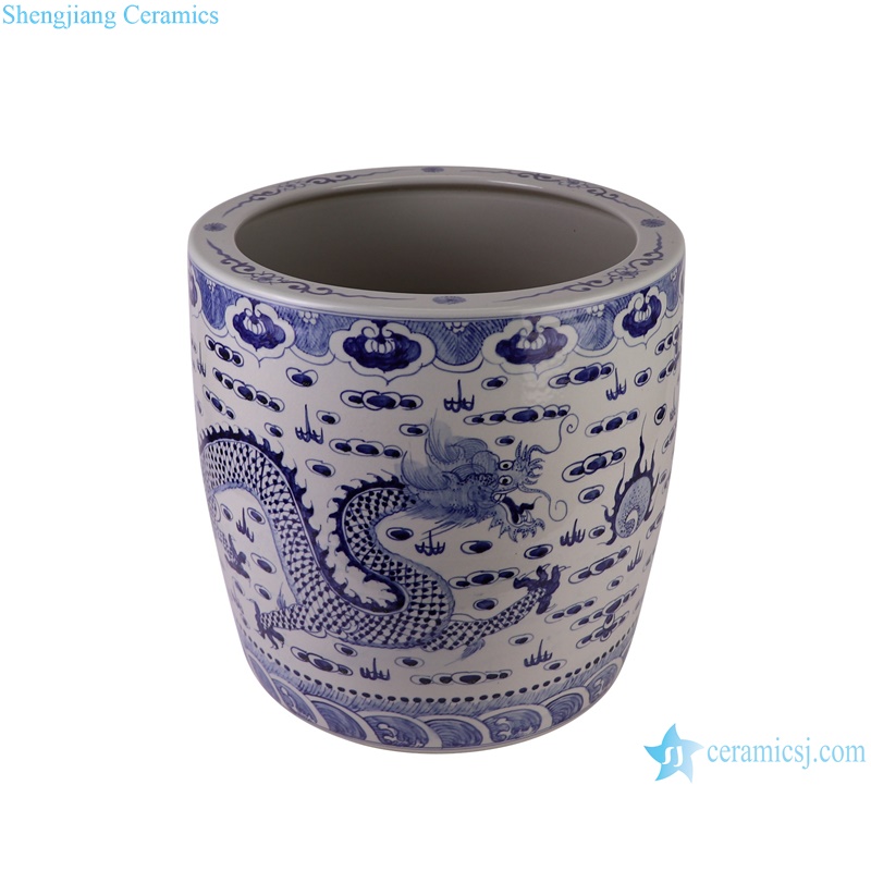 RZFH40-B Blue and White Porcelain Dragon Pattern Straight Ceramic Big Flower Pot Garden Planter