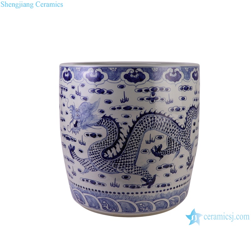 RZFH40-B Blue and White Porcelain Dragon Pattern Straight Ceramic Big Flower Pot Garden Planter