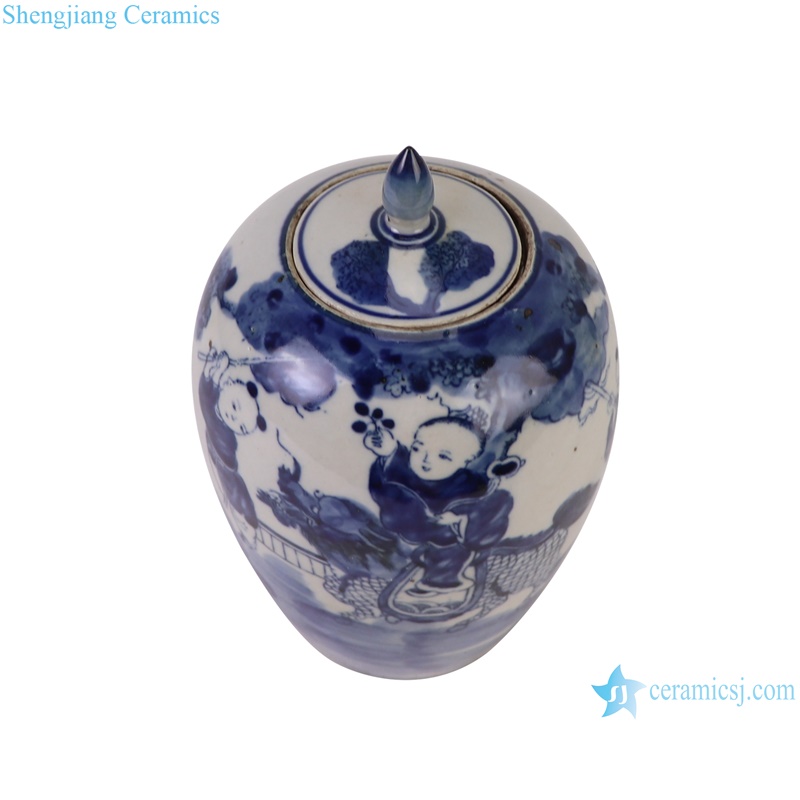 RZGC20-A Jingdezhen Blue and White kylin and figure pattern wax gourd shape jar with lid
