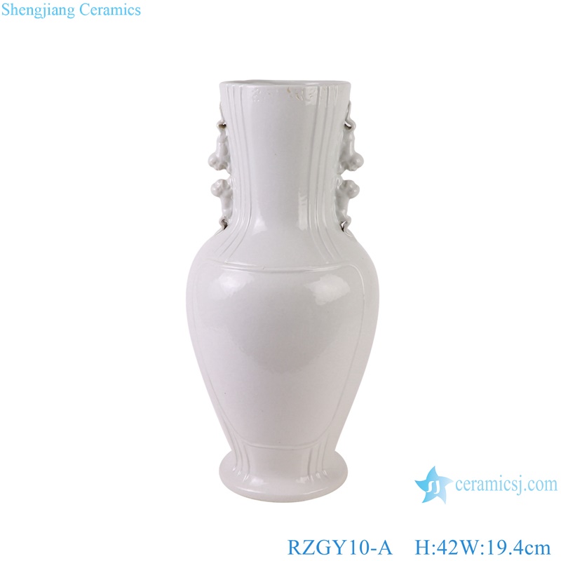 Antique White Jingdezhen Decorative Porcelain Flower Vase with Lion ears