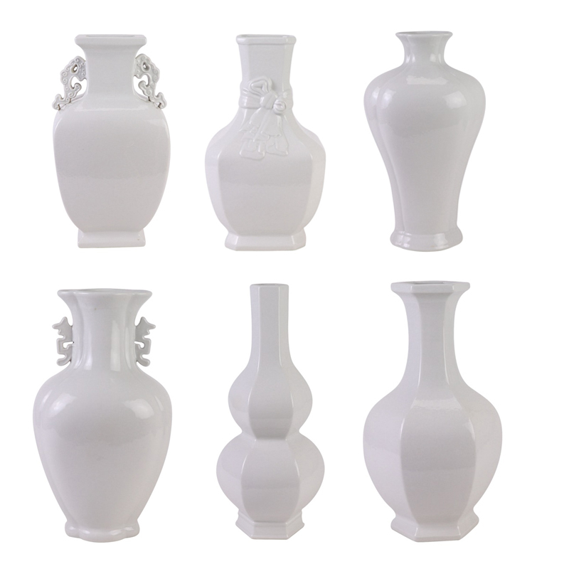 White Color Glazed Different Shapes Decorative Porcelain Tabletop Flower vase 