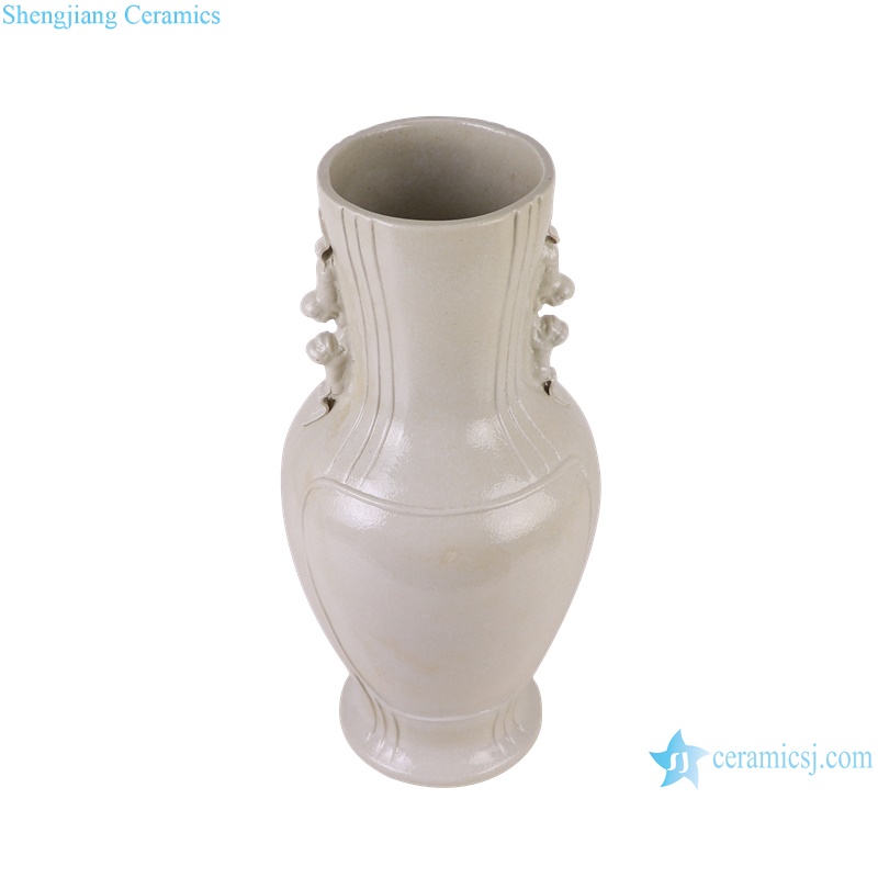 RZGY10-A-B Antique White Jingdezhen Decorative Porcelain Flower Vase with Lion ears