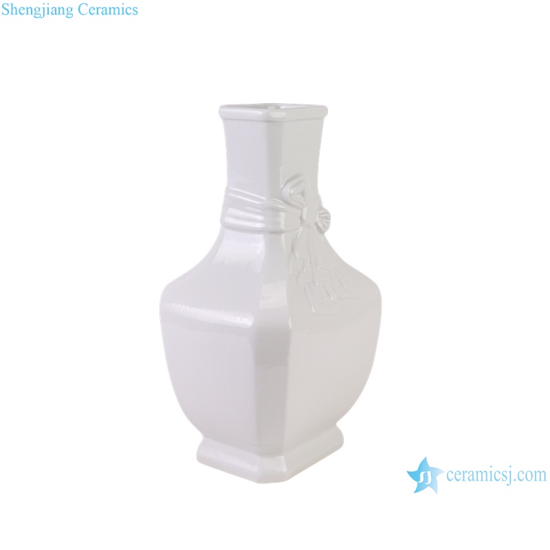 RZGY12-A White Color Glazed Chinese Bowknot Decorative Porcelain Globular Flower vase