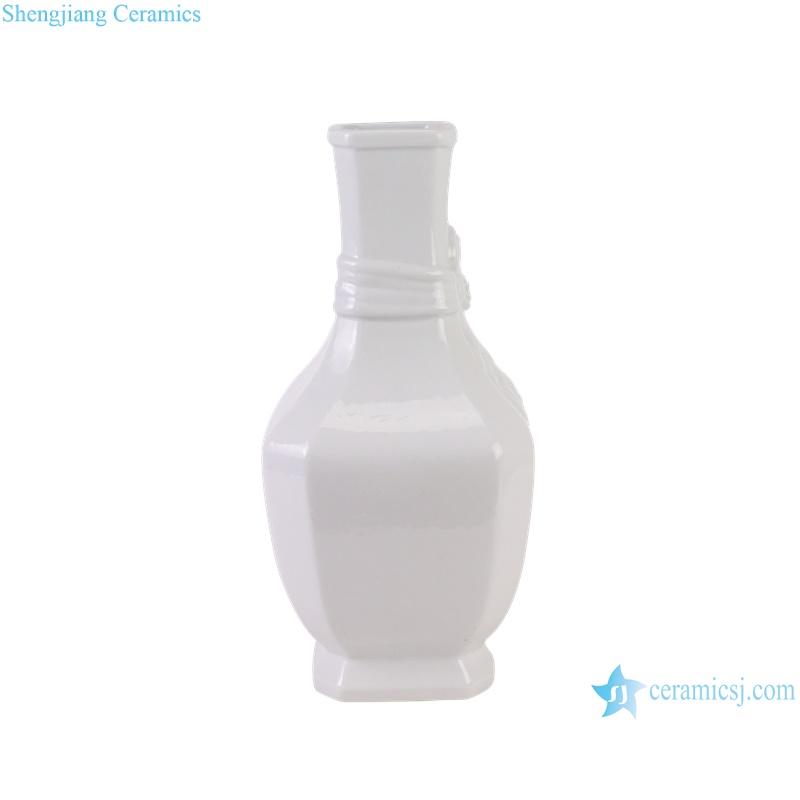 RZGY12-A White Color Glazed Chinese Bowknot Decorative Porcelain Globular Flower vase