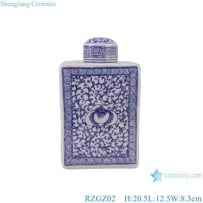 RZGZ02 Jingdezhen Blue and White flower pattern square shape ceramic tea jar