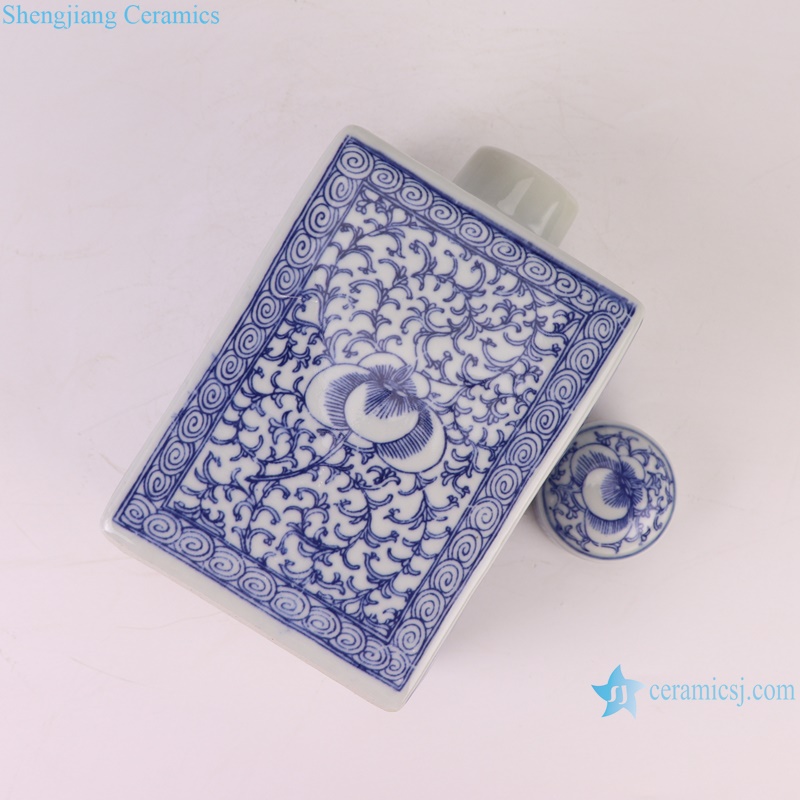 RZGZ02 Jingdezhen Blue and White flower pattern square shape ceramic tea jar