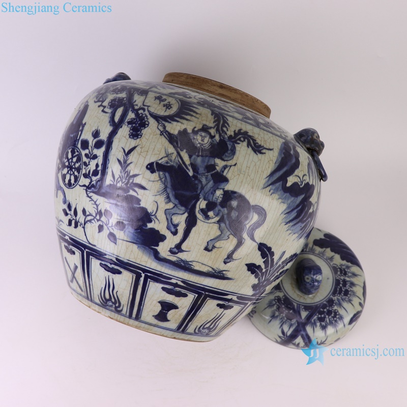 RZLP01-D Antique Blue and white porcelain Guiguzi goes down the mountain Ancestor Lidded jars