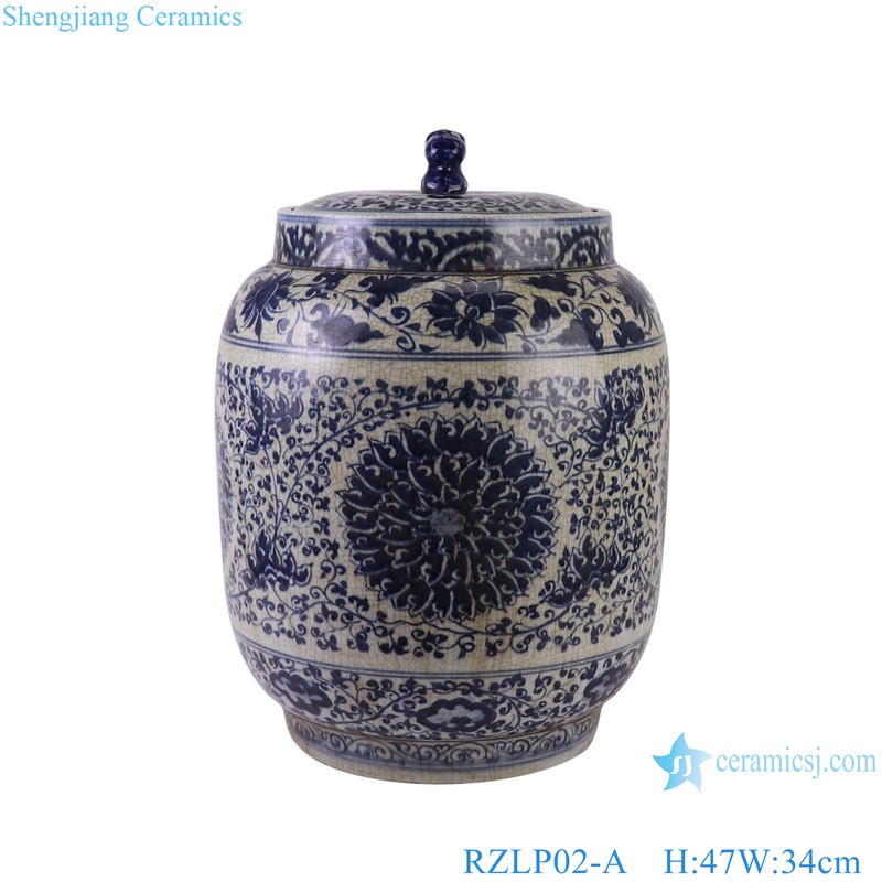 Antique Twisted flower Patten Blue and white porcelain gourd Shape Lidded rice jar