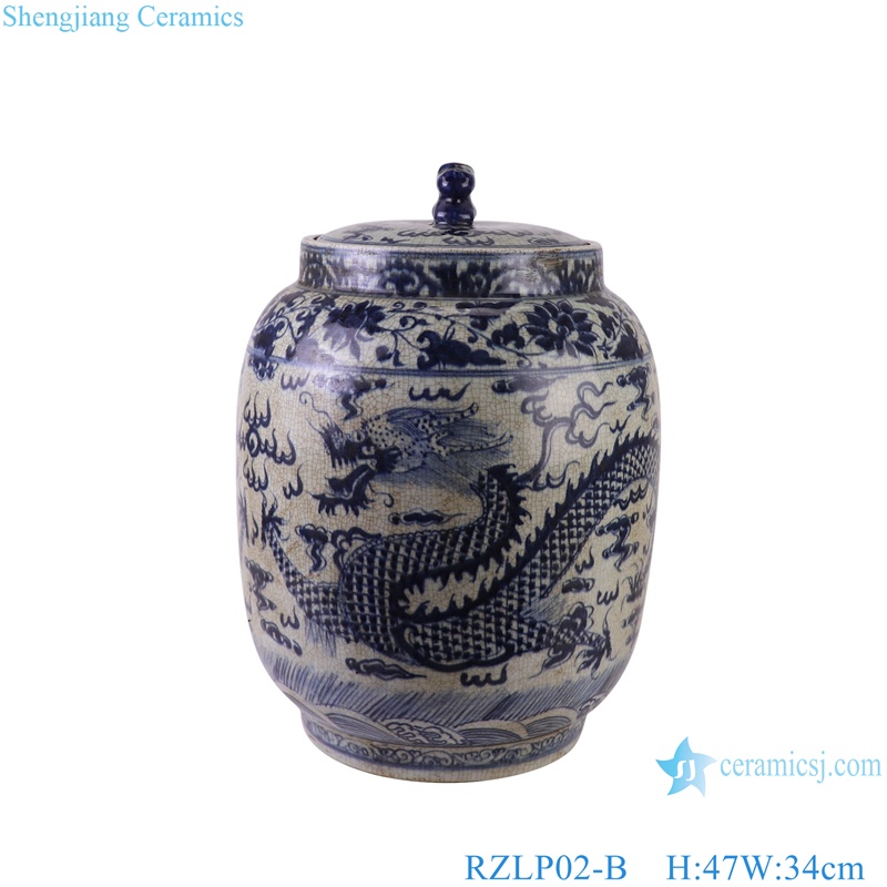 Antique Blue and white Handpainted Dragon Patterns Ceramic Heaven Temple jars