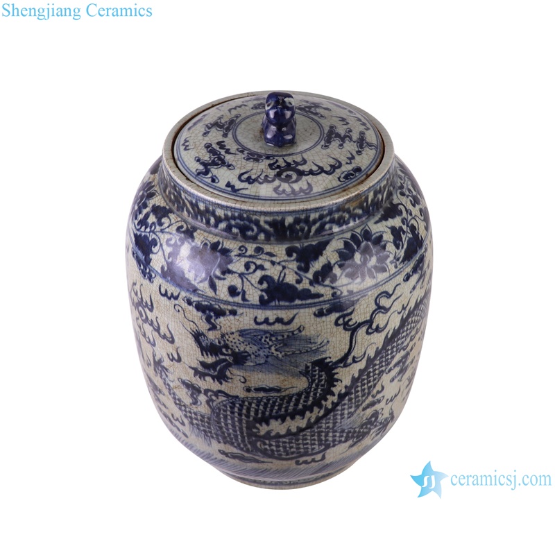 RZLP02-B Antique Blue and white Handpainted Dragon Patterns Ceramic Heaven Temple jars