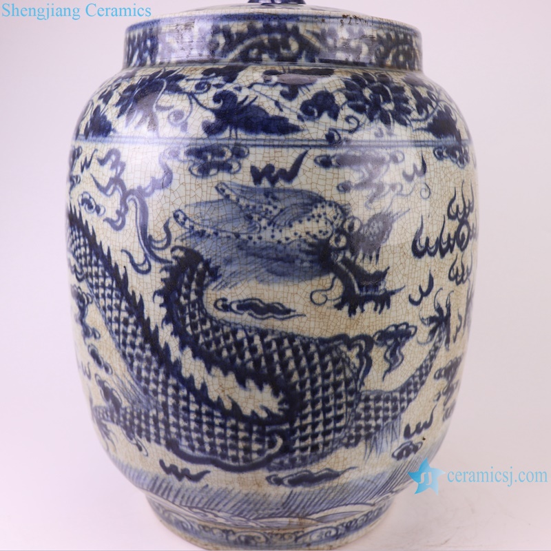 RZLP02-B Antique Blue and white Handpainted Dragon Patterns Ceramic Heaven Temple jars