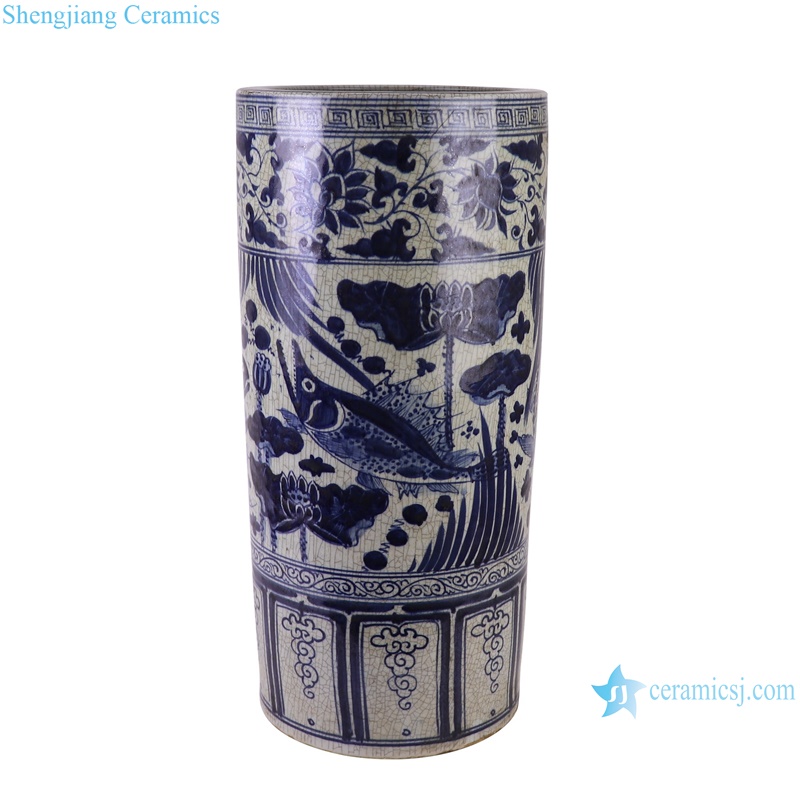 RZLP04-A Jingdezhen Antique Craft Blue and white Porcelain Lines and patterns Umbrella stand Ceramic Vase
