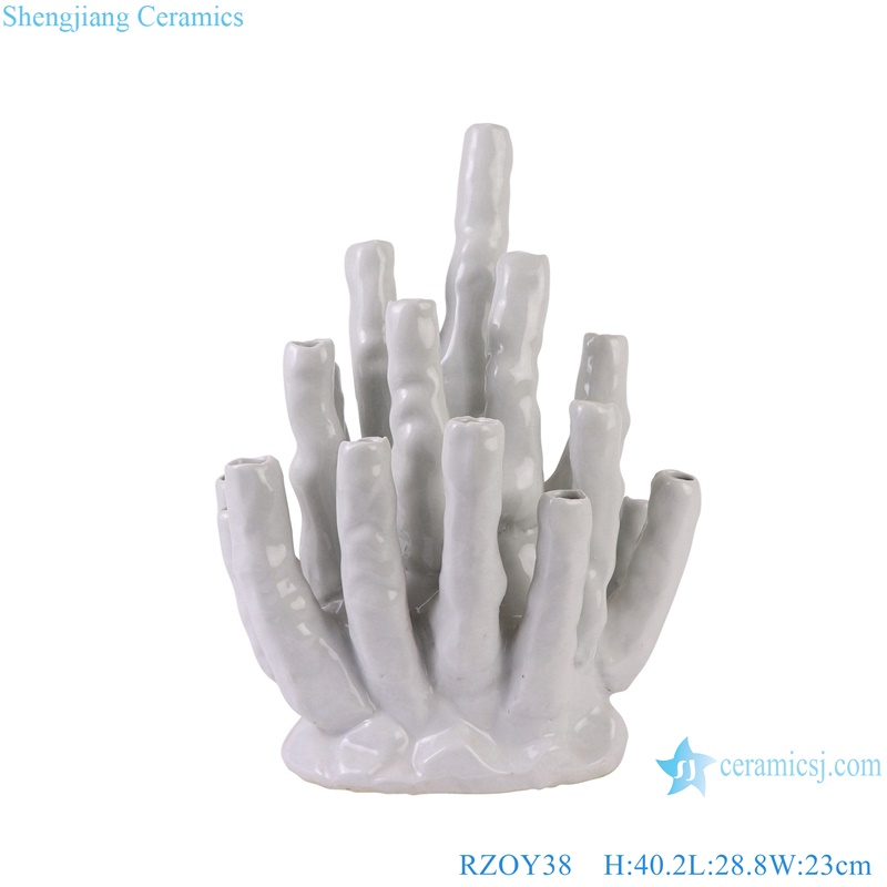 White Color Glazed Irregular Coral shape Porcelain Vase Ceramic Decor Statues