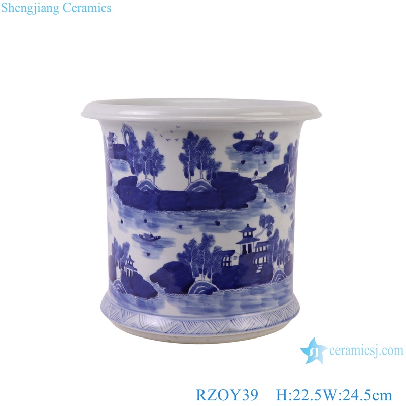 Blue and White Porcelain Landscape Pattern Small Pot Ceramic Pen holder 