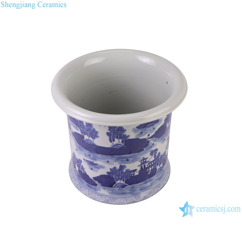 RZOY39 Blue and White Porcelain Landscape Pattern Small Pot Ceramic Pen holder