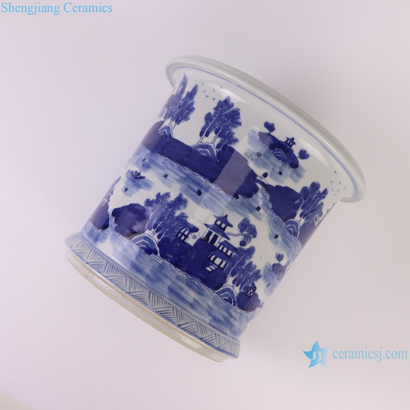 RZOY39 Blue and White Porcelain Landscape Pattern Small Pot Ceramic Pen holder