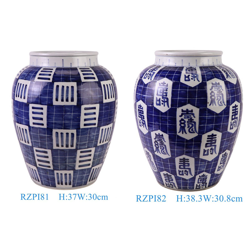 RZPI81 Jingdezhen hand painted blue and white grid line pattern wax gourd shape ceramic vase