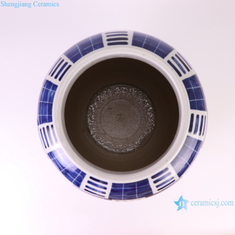 RZPI81 Jingdezhen hand painted blue and white grid line pattern wax gourd shape ceramic vase