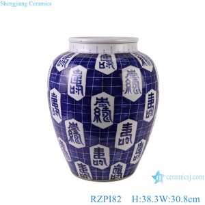 RZPI82 Jingdezhen hand painted blue and white square grid and longevity pattern wax gourd shape ceramic vase
