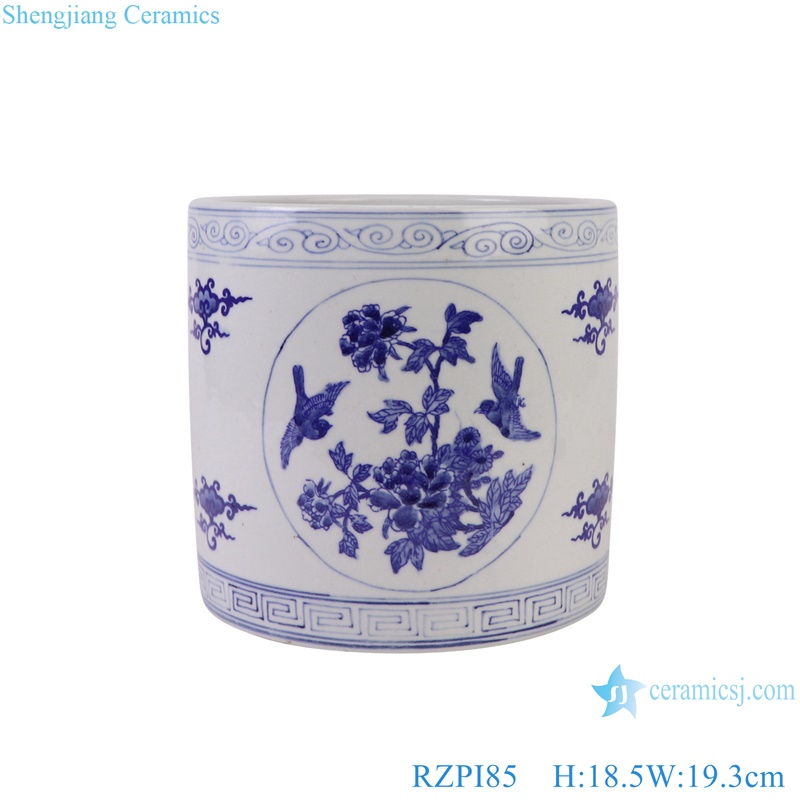 RZPI85 blue and white open window flower and bird pattern ceramic pen holder