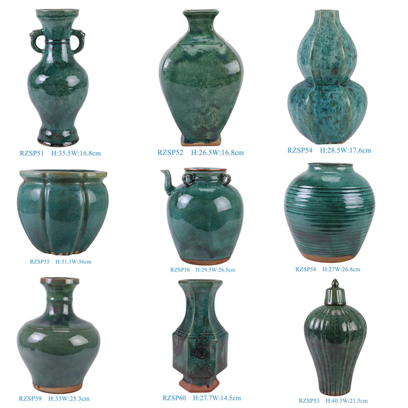 RZSP56 Jingdezhen green ceramic oil can porcelain ornament