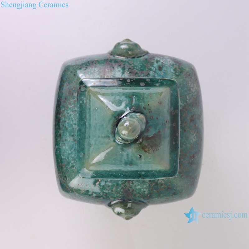 RZSP57 Green lion head square shape ceramic ginger jar