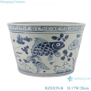 RZSX59-B-C Blue and White Porcelain Fish Lines and patterns Twisted flower Pattern Design Ceramic Flower Pot Big Bowl