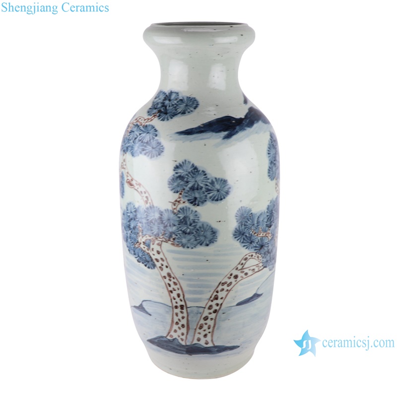 RZSX67 Blue and White Porcelain Landscape Pine Trees Wax gourd shape Ceramic Flower Vase for Home decoration