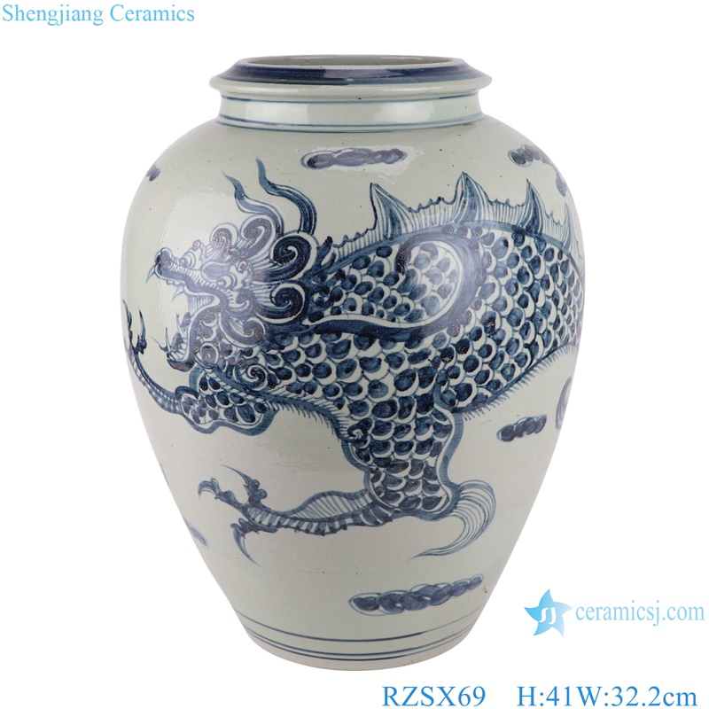 Jingdezhen Blue and White Porcelain Chinese Dragon Patterns Ceramic Flower Tabletop Vase