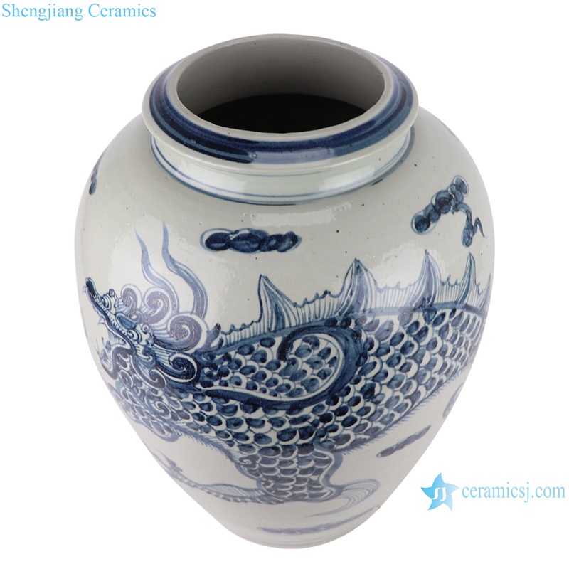 RZSX69 Jingdezhen Blue and White Porcelain Chinese Dragon Patterns Ceramic Flower Tabletop Vase